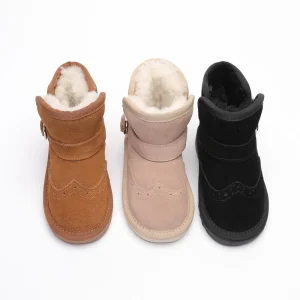 Toddler Girls Suede Leather Winter Boots Warm Fur Lining Non Slip Snow Shoes for Kids