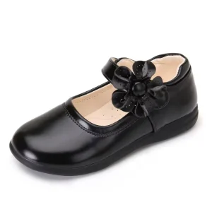 Toddler Kids Dress Girls Flower Princess Pu Leather Ballet Flat Shoes for Wedding Party School