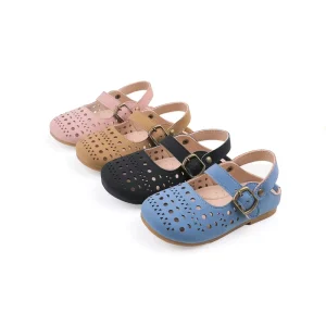 Toddler Little Kid Girl Princess Hollow Out Breathable PU Upper TPR Outsole Kids Vintage Casual Flats Child Summer Flat Sandals