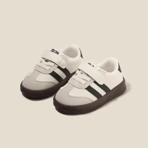 Toddler PU Leather Sneakers Soft Sole Anti-Slip Baby Walking Shoes with Button Strap Comfortable Kids Casual Autumn Unisex
