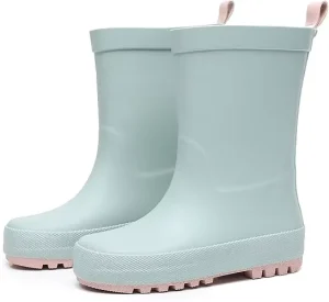 Toddler Waterproof Rain Boots with Easy-On Handles Unisex Kids Outdoor Boots