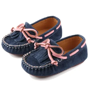 Top Grade Kids Baby Leather Loafers Shoes Girls Tassel Flat Casual Shoes