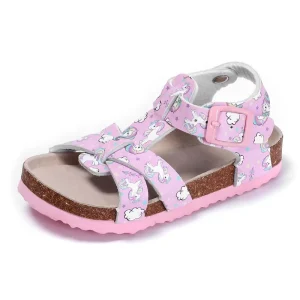 Tops Sales Style with Adjustable Buckles Cork Foot-bed for Kids Children Girls Flat Sandals