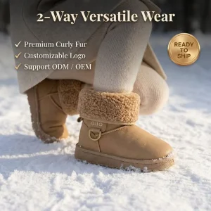 Trend Versatile 2-Way Kids Snow Boots Warm Curly Fur Lined Children’s Winter Boots Toddler Boys Girls Anti-Slip Boots