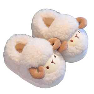 Trending Popular Style Customized Baby Shoes Plush Slippers Sheep Animal Design Home Slippers for Children Winter Fall