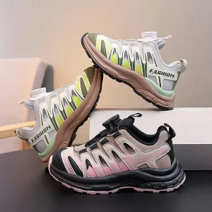 Trendy Color Block Children’s Shoes Spring Autumn Mesh Breathable Casual Shoes for Boys Girls Soft Soles Velcro Closure