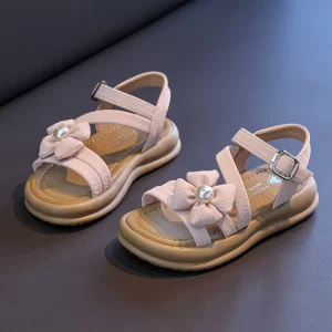 Trendy Cute Solid Color Flower Decor Open Toe Sandals Breathable Lightweight Kids’ Sandals for Indoor Outdoor Beach Use