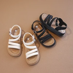 Trendy Cute Solid Color Open Toe Sandals for Girls Breathable Lightweight Summer Sandals with Hook and Loop Closure