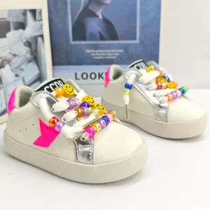 Trendy Designer Brand Casual Children’s Flats Boys Shoes Toddler Joggers Cute Beaded Leather Sneakers Sports Shoe for Girls