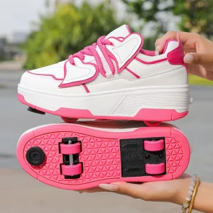 Trendy Heart Design 4 Wheel Roller 2 Modes Deformable Wheeled Sneakers For Teens Outdoor Sports Walking Skating