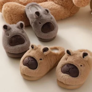 Trendy Kapibara Cotton Home Slippers Non Slip Warm Cute Design for Kids and Parents Comfortable Winter Shoes