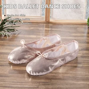Trendy Pink Ballet Dance Shoes for Girls Soft Non Slip Shiny Dance Slippers Princess Costume Practice Dance Shoes