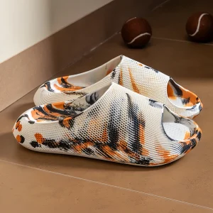 Trendy Thick Bottom Fish Mouth Cool Dragging Fashionable Tie Dyeing Thick Bottom Slippers Soft Texture Bread One Line Dragging
