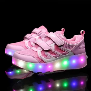 USB Light up Casual Sneakers for Kids Boys Girls LED Charging Roller Skate Flashing Wheels for Children Roller Shoes