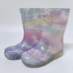 Unicorn Fashion Kids PVC Water Proof Boots Colorful Glitter Plain Transparent Boys