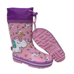 Unicorn Print 3D Gumboots Colorful Children Rain Boots Woven Topline Waterproof Boots for Girls