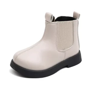 Unisex British Style High Heeled Boots Kids New Fashionable Windproof Warm Leather Shaft PU Insole Casual Ankle Girls