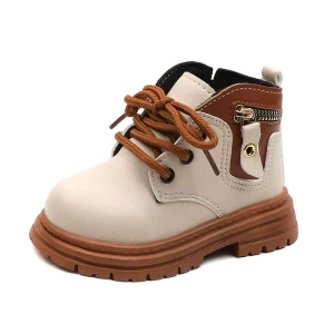 Unisex British Style Short Boots for Kids Soft Sole Single Boots Zip Closure Fashionable Flat Design Spring Autumn Winter