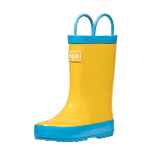 Unisex Children Waterproof Mid High Kids Rubber Rain Boots With Handle