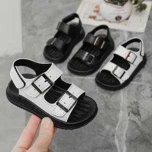 Boys’ Children’s Beach Shoes New Fashion Sports Summer Shoes for Kids Lightweight Black and White Unisex Flat Sandals