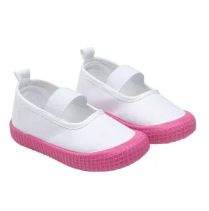 Unisex Children’s Canvas Shoes for Small Kids Indoor Use Kindergarten Slip-On Fabric Elastic Bands White for Boys
