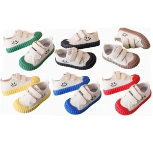 Unisex Children’s Canvas Sneakers Casual Sports Running Shoes Non-slip Flat Design Fashionable Logo Pattern School Sports Use
