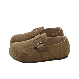 Unisex Children’s Leather Retro Toe Shoes Soft Sole Anti-Slip Durable Design Clogs Style