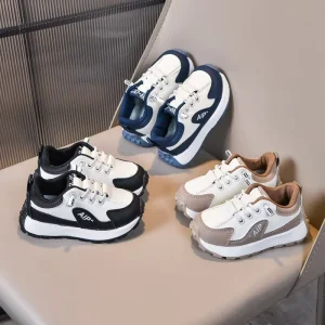 Unisex Children’s Sports Board Shoes Version Casual Leather Running Shoes With Insole for Spring and Autumn
