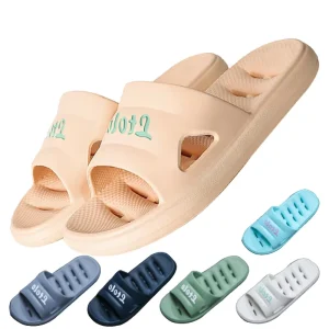 Unisex Custom Logo Outdoor Bathroom Shower Sandals EVA Beach Slides Drain Holes Summer Autumn Light Weight Anti Slippery