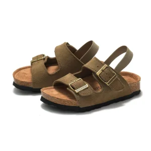 Unisex Frosted Cork Sandals Kids Beach Shoes Breathable PU Insole Students Comfortable Outdoor Summer Slippers
