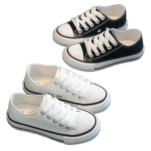 Unisex High Quality Classical Minimalism Canvas Casual Shoes Lace up Design Summer Spring Running Flat Sole Kids Shoes