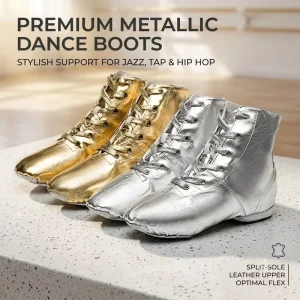 Unisex Jazz Shoes PU Leather Dance Boots Split Sole Lightweight Lace Up Genuine Leather Outsole Cotton Lining Flat Heel Kids