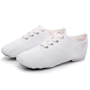 Unisex Kids Canvas and Leather Dance Boots Lace-Up Ballroom Jazz Dance Shoes