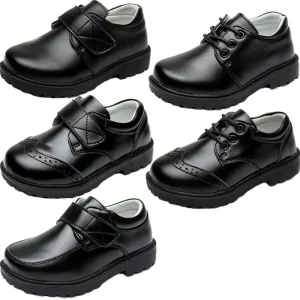 Unisex Kids Fashion Soft-Sole Leather School Shoes in Black Student Style for Spring Autumn Summer Winter