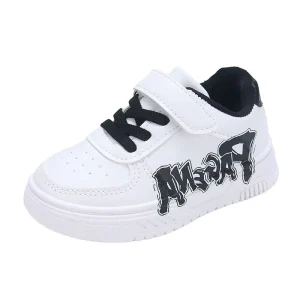 Unisex Kids Graffiti Print Skate Shoes with Hook and Loop Strap Leather Upper Comfortable Factory Custom Design