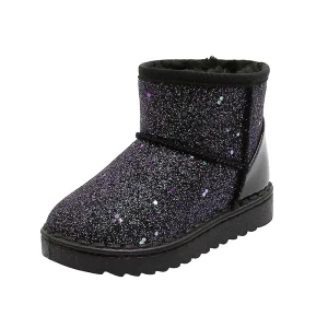 Unisex Kids Sequin Snow Boots Soft Sole Ankle Waterproof Polyester Upper Outdoor Toddler Booties