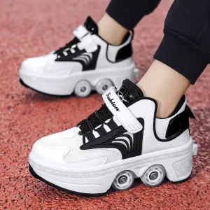 Unisex Kids Sport Shoes Four-Wheel Charging LED Lights Microfiber Mesh Upper Rubber Insole