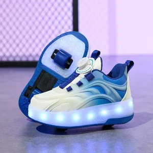 Unisex Leather Upper LED Light Up USB Charge Roller Skate Shoes Kids Sport Sneakers with Flashing Gifts