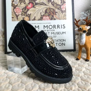 Unisex Loafers with Rhinestone Black Fashionable School Performance Party Shoes