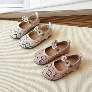 Unisex Princess Sandals Spring Summer Artificial Leather Velcro Closure Hollow Breathable Casual Bowknot Rhinestone