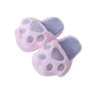 Unisex Slippers for Adults and Kids with Cat Claw Pattern Plush Upper Comfortable Cute Toy Slippers