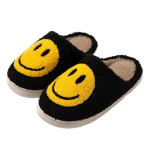 Unisex Smile Face Slippers Casual Fluffy Plush Winter Anti Slip Adults Kids Soft Stuffed Bedroom Shoes Perfect House Gift