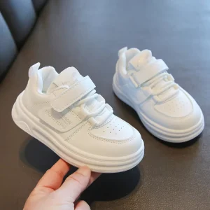 Unisex Sports Shoes Fashion Breathable Microfiber Leather Velcro Children Casual Girls White Skate Walking Shoes