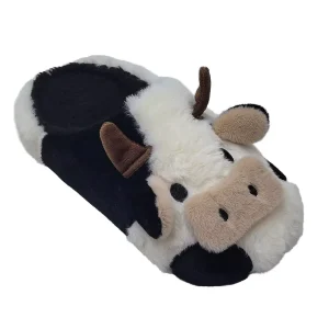 Unisex Winter Indoor Slippers for Men Women KIDS Cartoon Cow Design Non Slip Home Plush Material Warm Close Toe slippers