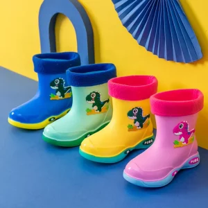 Velvet Warm Detachable Lining Non slip Waterproof Rain Boot Cartoon Dinosaur Outdoor Waterproof Kids Rain Boots