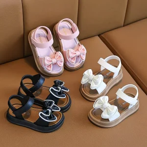 Vintage Baby Girls Leather Open-toe Sandals Shining Rhinestones Soft Sole Anti-slippery Kids Shoes 2-8 Years