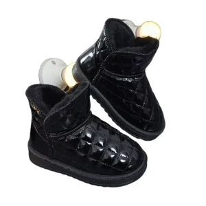 Vintage Children Synthetic Leather Shoes Kids Outdoor Walker Boots with Velvet Lining