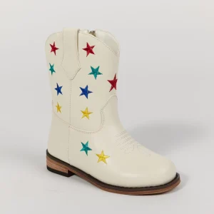 WETKISS Low MOQ Custom Children Shoes Flat Ankle Boots Zipper up Toddler Cowgirl Boots White Kids Cowboy Boots with Stars
