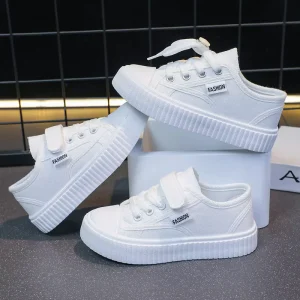 Walking Style Kids Canvas Sneakers School Type All White Girls Shoes Boys Fashion Teenager Children’s Casual Shoes