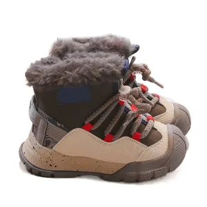 Warm Kids Snow Boots Fuzzy Fur Trim Lining Winter Shoes Outdoor Anti-skid Walking Shoes